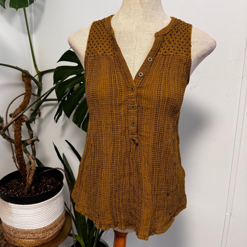 Anthropologie Akemi + Kin Sleeveless Top Womens 4 Mustard Yellow Boho Gauze Tank